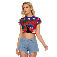 Personalized Ayiti Jwaye Nwel Raglan Cropped T Shirt Haiti Merry Christmas - Wonder Print Shop