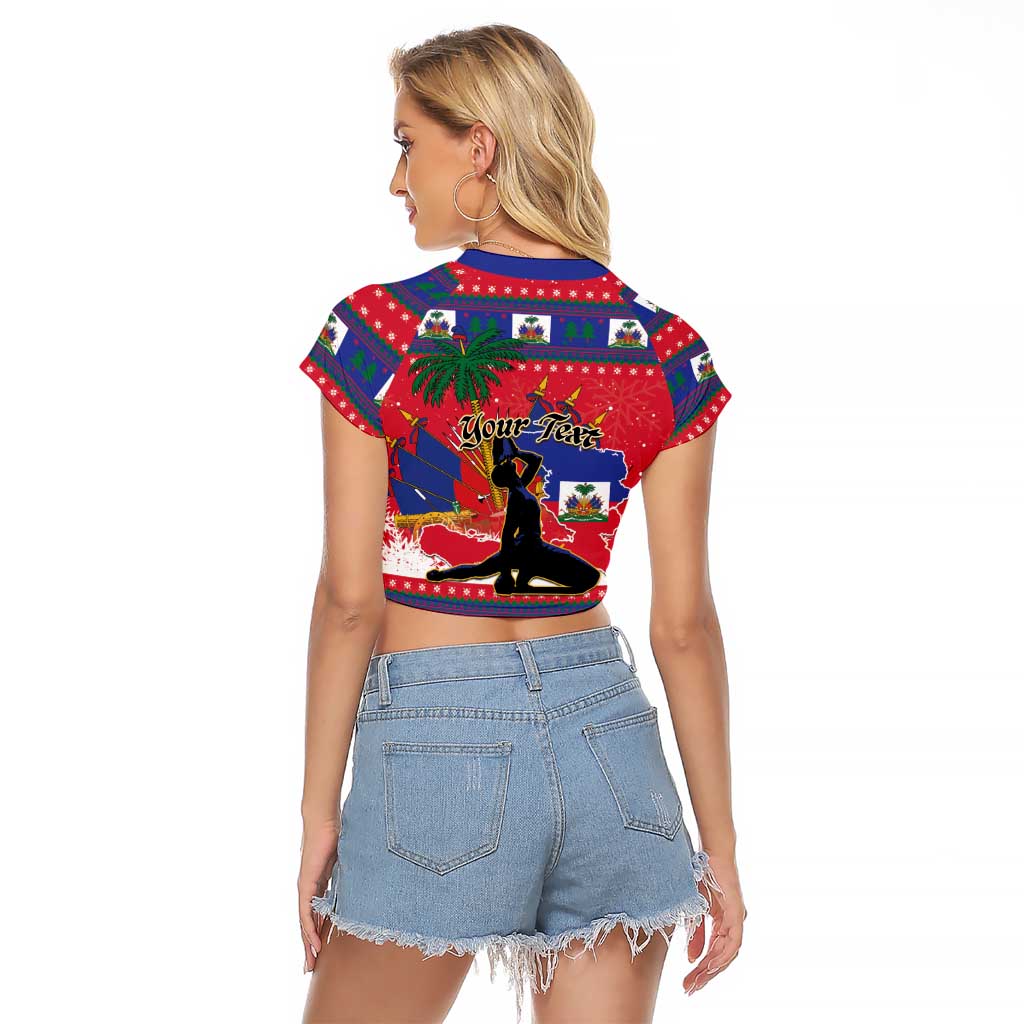 Personalized Ayiti Jwaye Nwel Raglan Cropped T Shirt Haiti Merry Christmas - Wonder Print Shop
