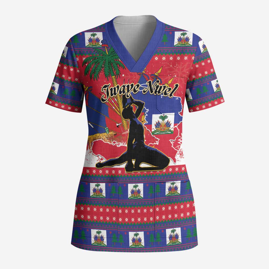 Personalized Ayiti Jwaye Nwel Scrub Top Haiti Merry Christmas - Wonder Print Shop