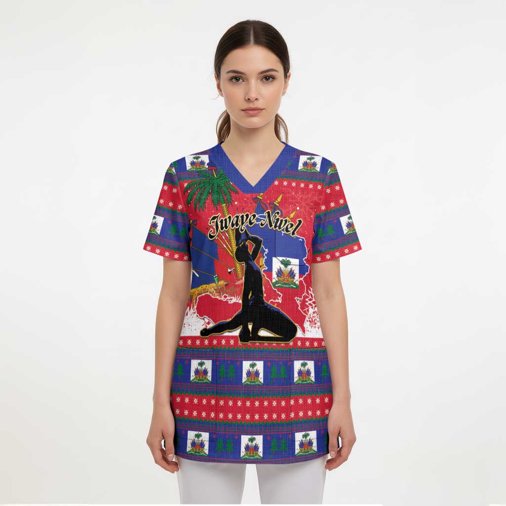 Personalized Ayiti Jwaye Nwel Scrub Top Haiti Merry Christmas - Wonder Print Shop