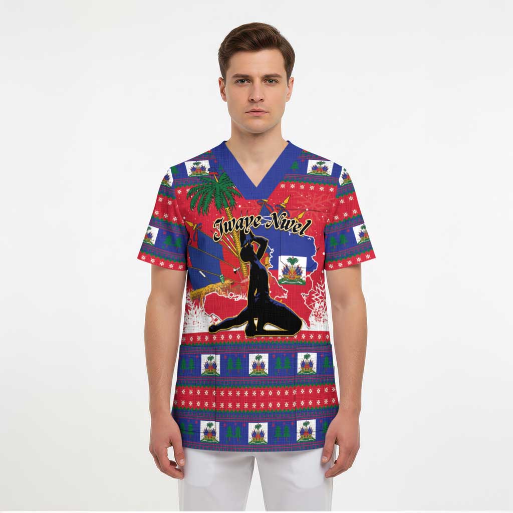 Personalized Ayiti Jwaye Nwel Scrub Top Haiti Merry Christmas - Wonder Print Shop