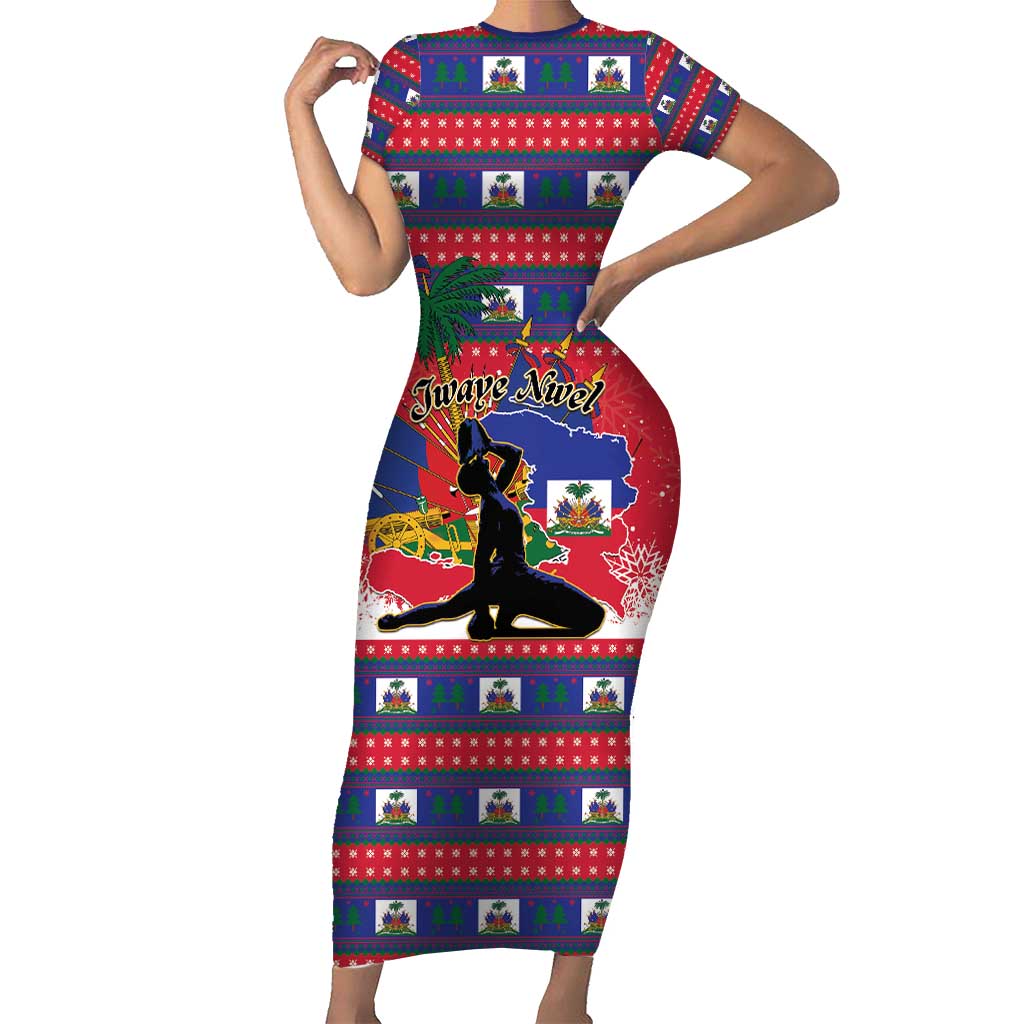Personalized Ayiti Jwaye Nwel Short Sleeve Bodycon Dress Haiti Merry Christmas - Wonder Print Shop