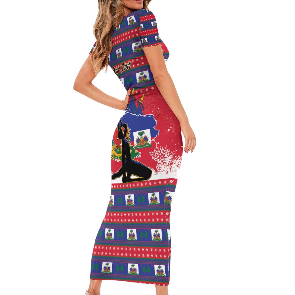 Personalized Ayiti Jwaye Nwel Short Sleeve Bodycon Dress Haiti Merry Christmas - Wonder Print Shop