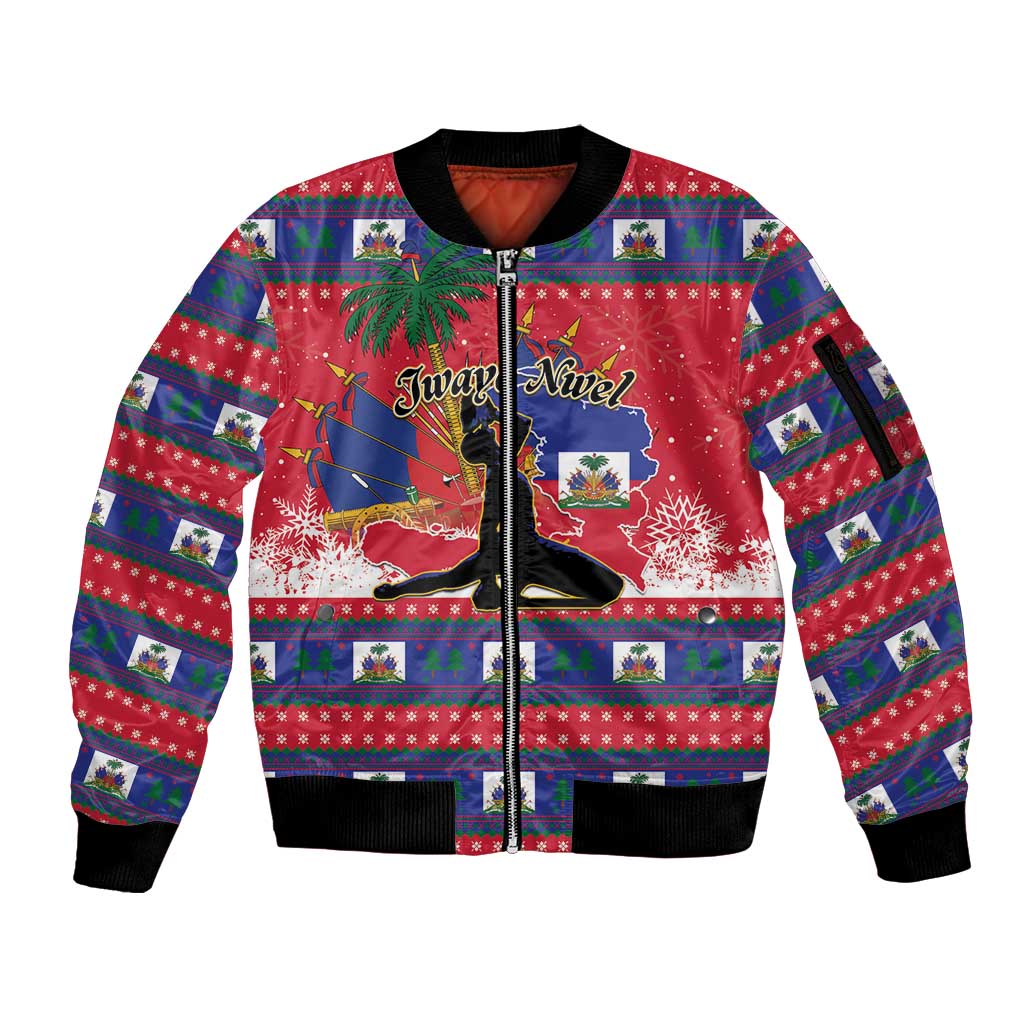 Personalized Ayiti Jwaye Nwel Sleeve Zip Bomber Jacket Haiti Merry Christmas - Wonder Print Shop
