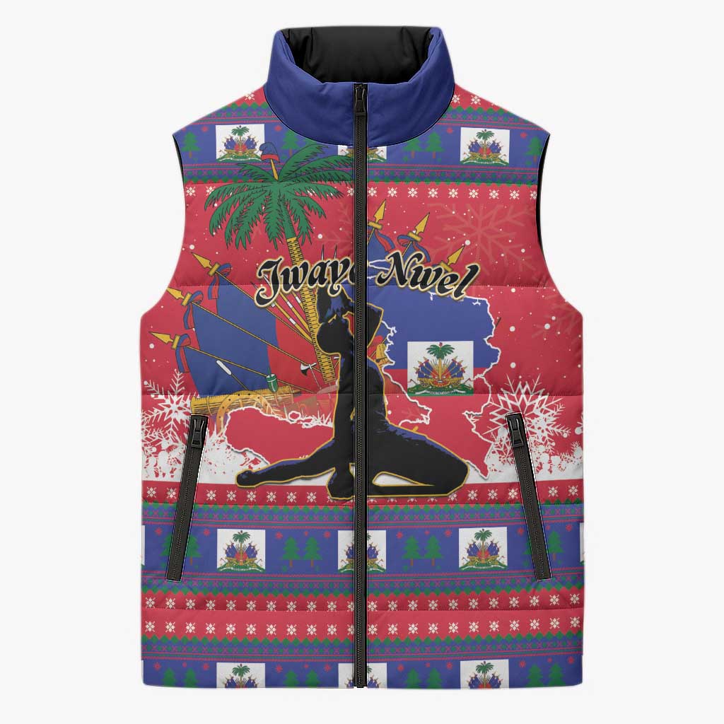 Personalized Ayiti Jwaye Nwel Sleeveless Puffer Jacket Haiti Merry Christmas - Wonder Print Shop
