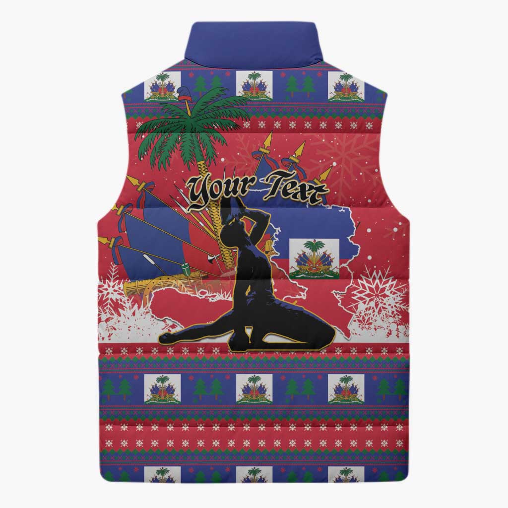 Personalized Ayiti Jwaye Nwel Sleeveless Puffer Jacket Haiti Merry Christmas - Wonder Print Shop