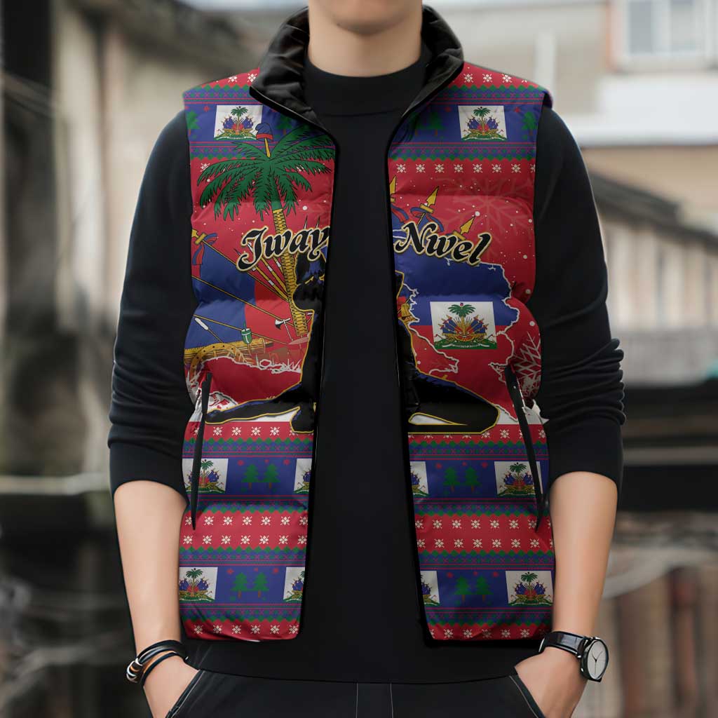 Personalized Ayiti Jwaye Nwel Sleeveless Puffer Jacket Haiti Merry Christmas - Wonder Print Shop