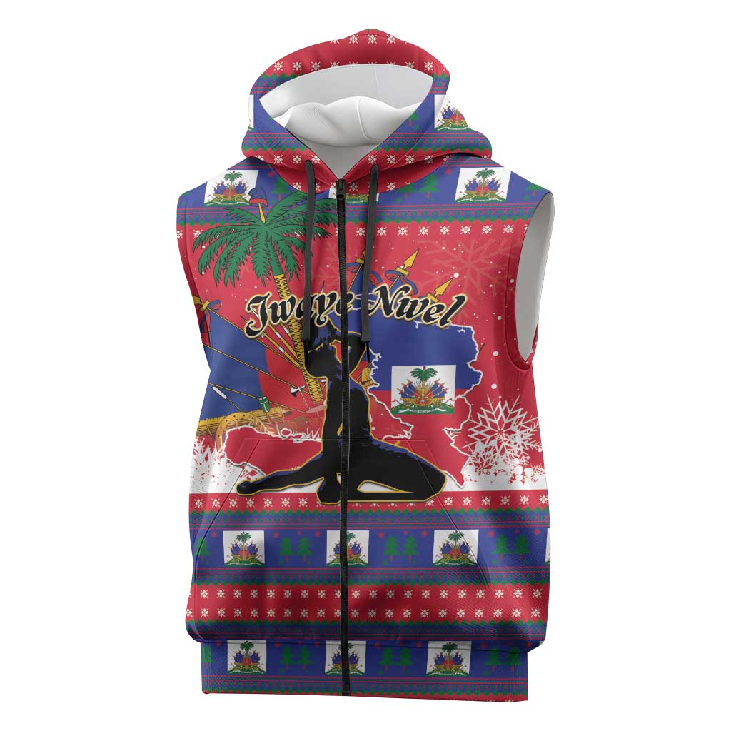 Personalized Ayiti Jwaye Nwel Sleeveless Zip Hoodie Haiti Merry Christmas - Wonder Print Shop