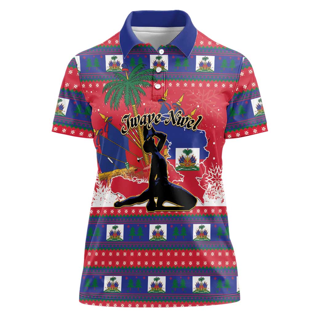 Personalized Ayiti Jwaye Nwel Women Polo Shirt Haiti Merry Christmas - Wonder Print Shop