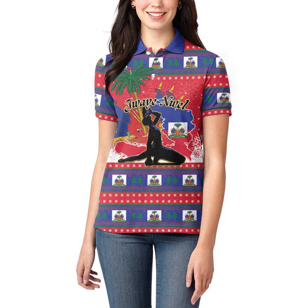 Personalized Ayiti Jwaye Nwel Women Polo Shirt Haiti Merry Christmas - Wonder Print Shop