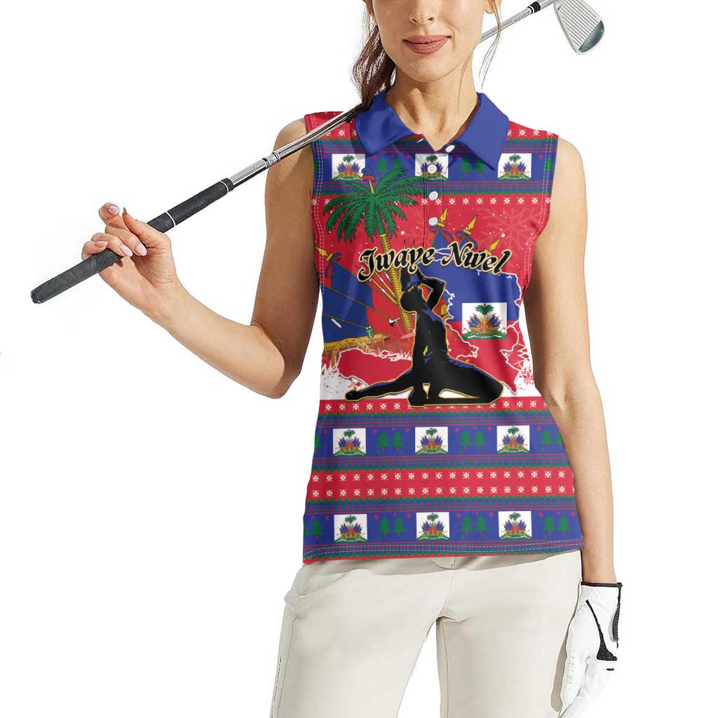 Personalized Ayiti Jwaye Nwel Women Sleeveless Polo Shirt Haiti Merry Christmas - Wonder Print Shop