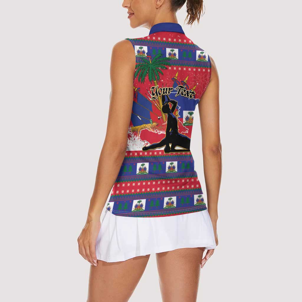 Personalized Ayiti Jwaye Nwel Women Sleeveless Polo Shirt Haiti Merry Christmas - Wonder Print Shop