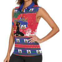 Personalized Ayiti Jwaye Nwel Women Sleeveless Polo Shirt Haiti Merry Christmas - Wonder Print Shop