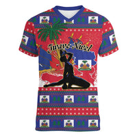 Personalized Ayiti Jwaye Nwel Women V-Neck T-Shirt Haiti Merry Christmas - Wonder Print Shop