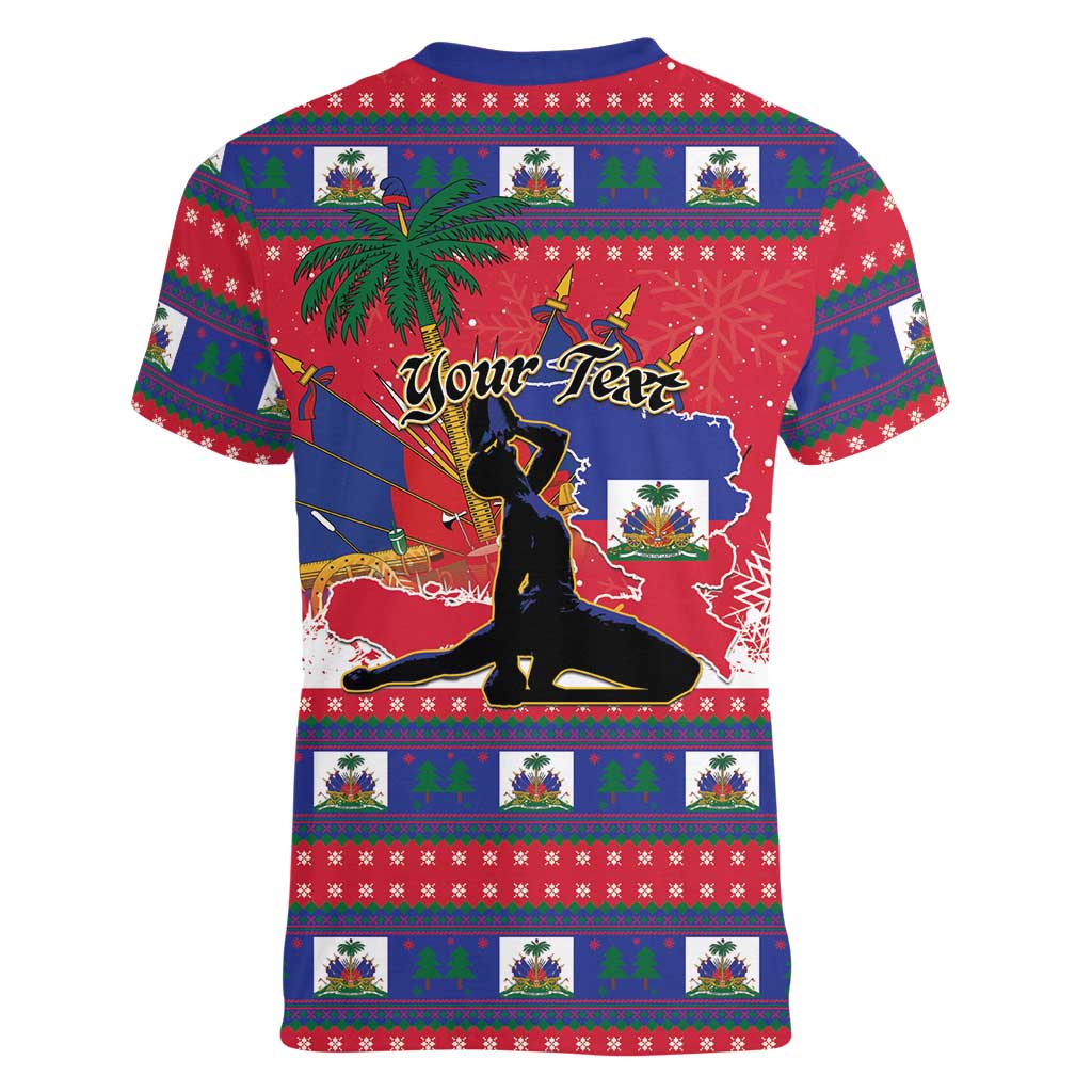 Personalized Ayiti Jwaye Nwel Women V-Neck T-Shirt Haiti Merry Christmas - Wonder Print Shop
