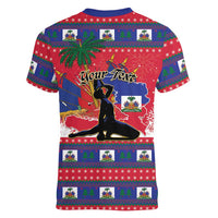 Personalized Ayiti Jwaye Nwel Women V-Neck T-Shirt Haiti Merry Christmas - Wonder Print Shop