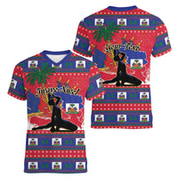 Personalized Ayiti Jwaye Nwel Women V-Neck T-Shirt Haiti Merry Christmas - Wonder Print Shop