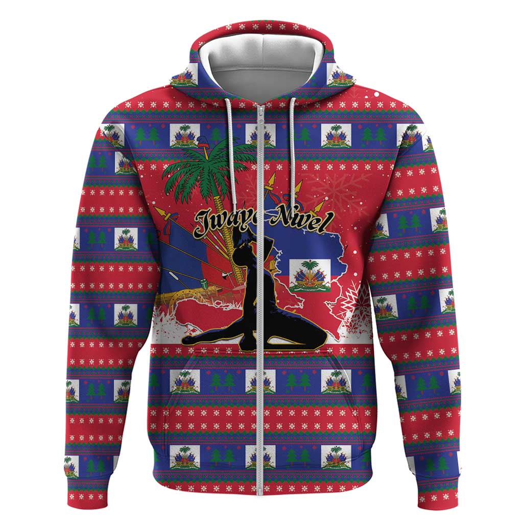 Personalized Ayiti Jwaye Nwel Zip Hoodie Haiti Merry Christmas - Wonder Print Shop