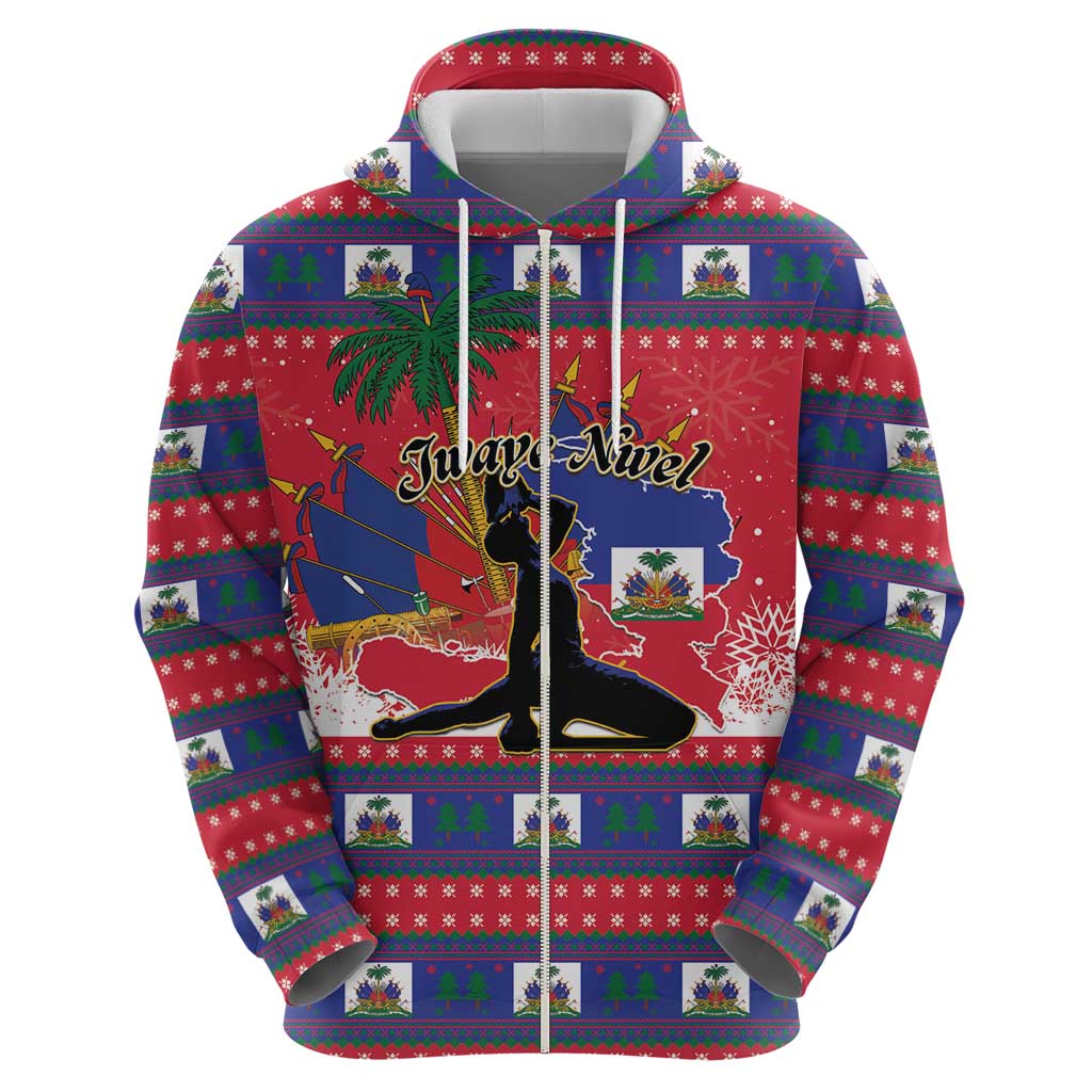 Personalized Ayiti Jwaye Nwel Zip Hoodie Haiti Merry Christmas - Wonder Print Shop