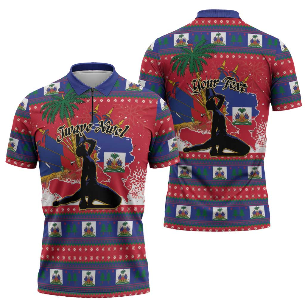 Personalized Ayiti Jwaye Nwel Zipper Polo Shirt Haiti Merry Christmas - Wonder Print Shop