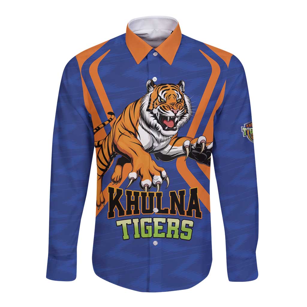 Custom Khulna Cricket Tigers Long Sleeve Button Shirt Ready to Roar - Wonder Print Shop