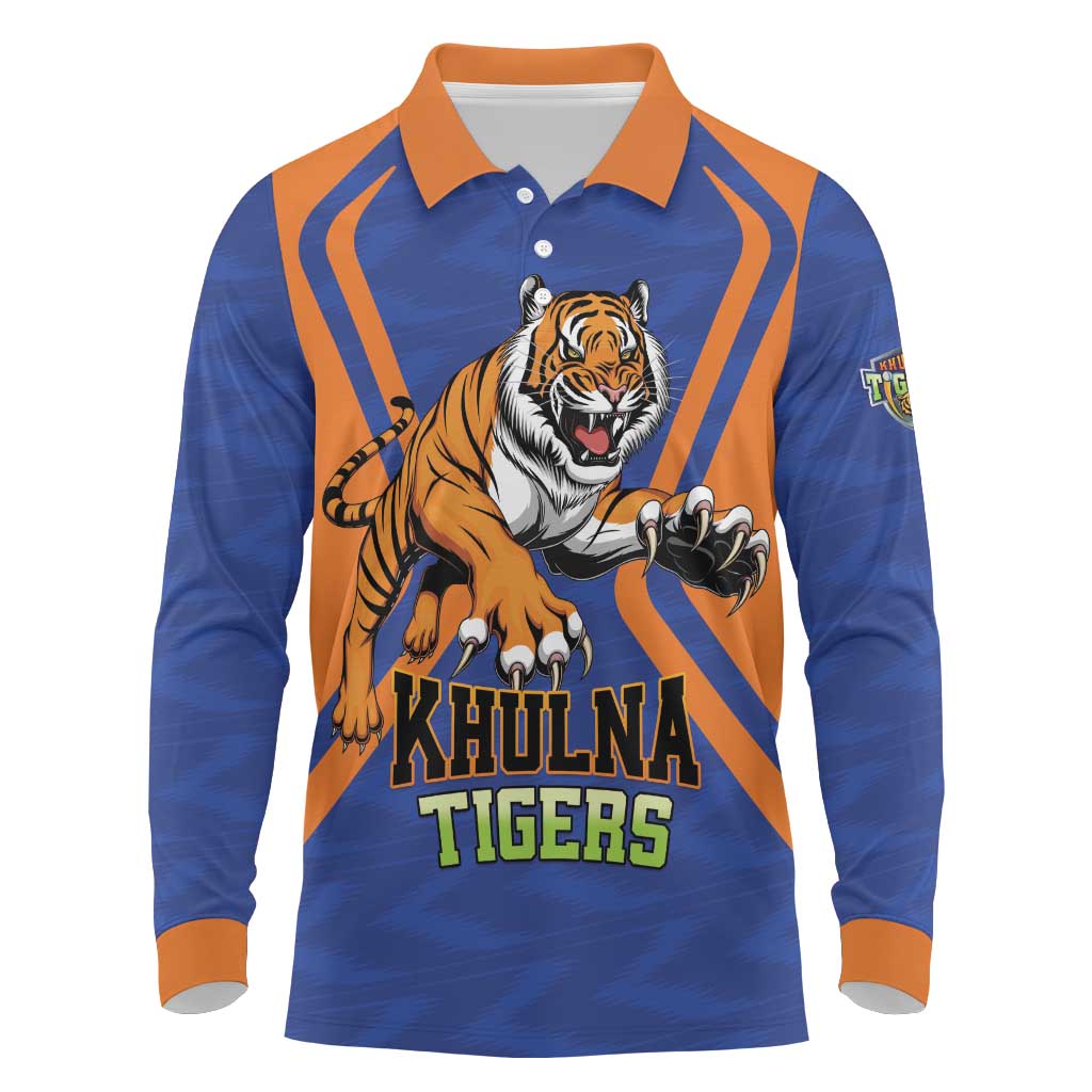 Custom Khulna Cricket Tigers Long Sleeve Polo Shirt Ready to Roar - Wonder Print Shop