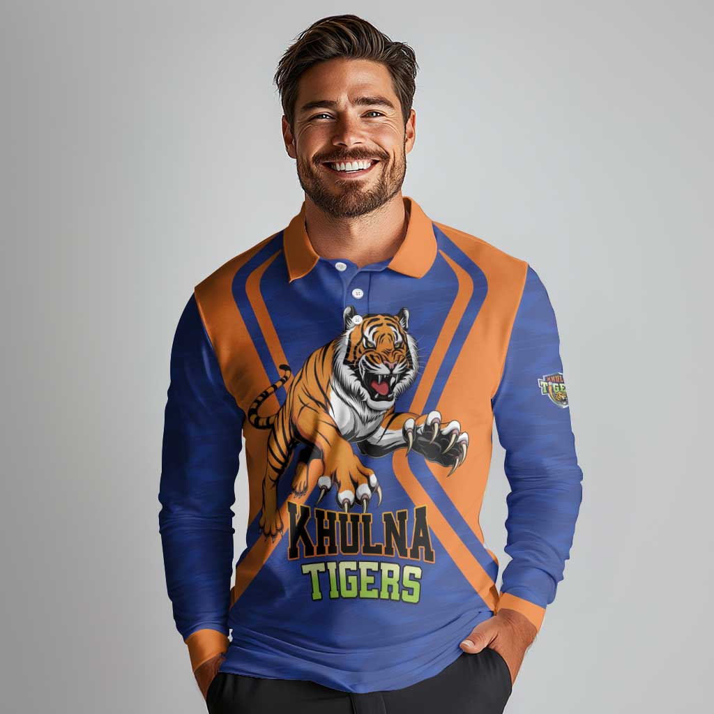 Custom Khulna Cricket Tigers Long Sleeve Polo Shirt Ready to Roar - Wonder Print Shop