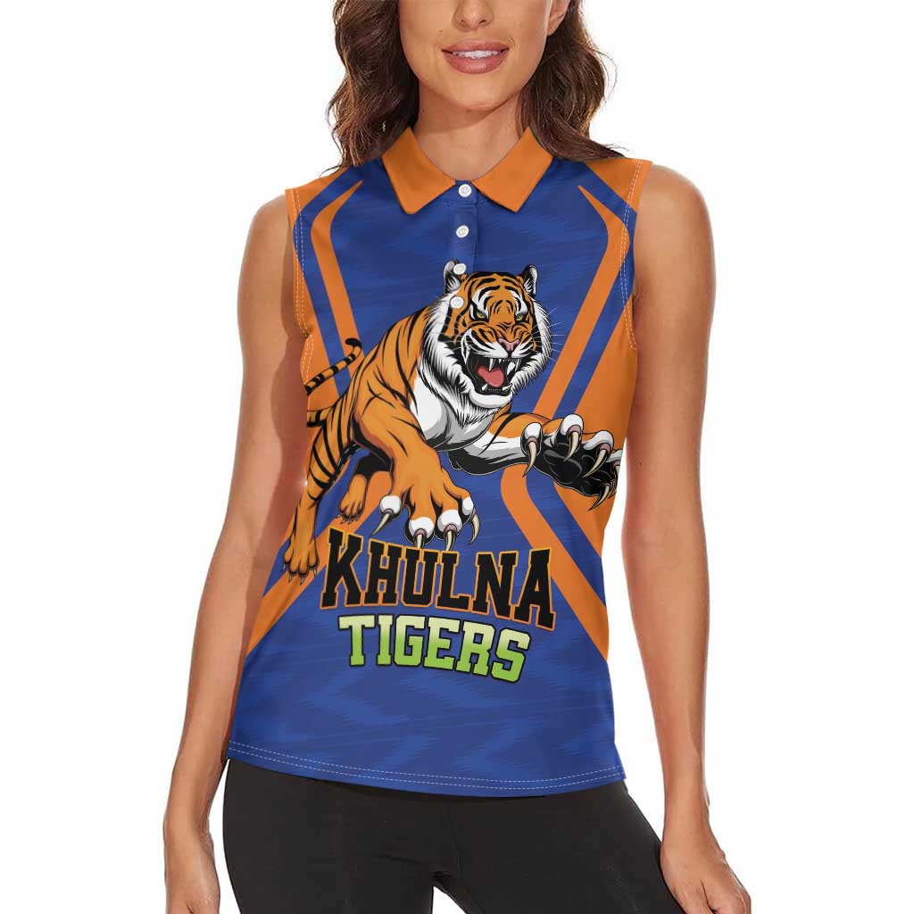 Custom Khulna Cricket Tigers Women Sleeveless Polo Shirt Ready to Roar - Wonder Print Shop