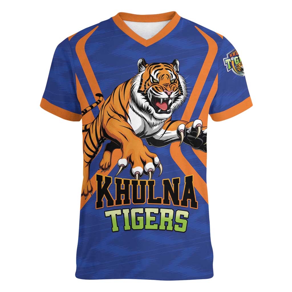 Custom Khulna Cricket Tigers Women V-Neck T-Shirt Ready to Roar - Wonder Print Shop