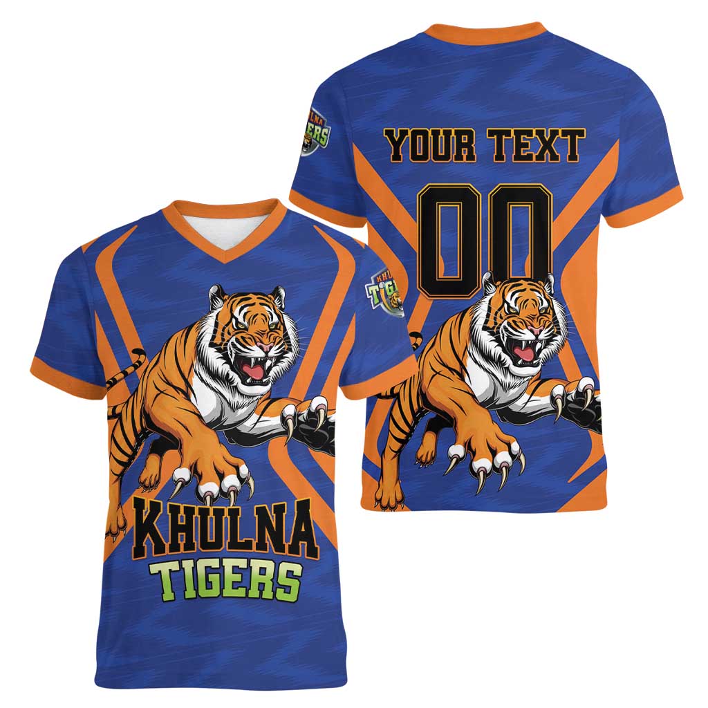 Custom Khulna Cricket Tigers Women V-Neck T-Shirt Ready to Roar - Wonder Print Shop