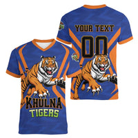 Custom Khulna Cricket Tigers Women V-Neck T-Shirt Ready to Roar - Wonder Print Shop