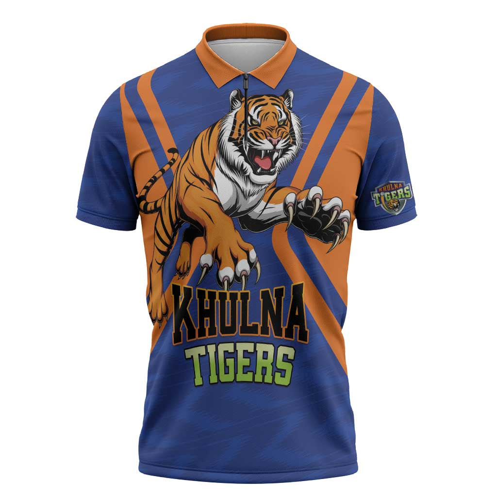 Custom Khulna Cricket Tigers Zipper Polo Shirt Ready to Roar - Wonder Print Shop