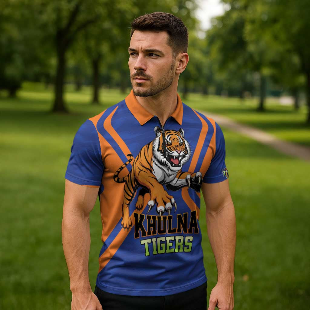 Custom Khulna Cricket Tigers Zipper Polo Shirt Ready to Roar - Wonder Print Shop