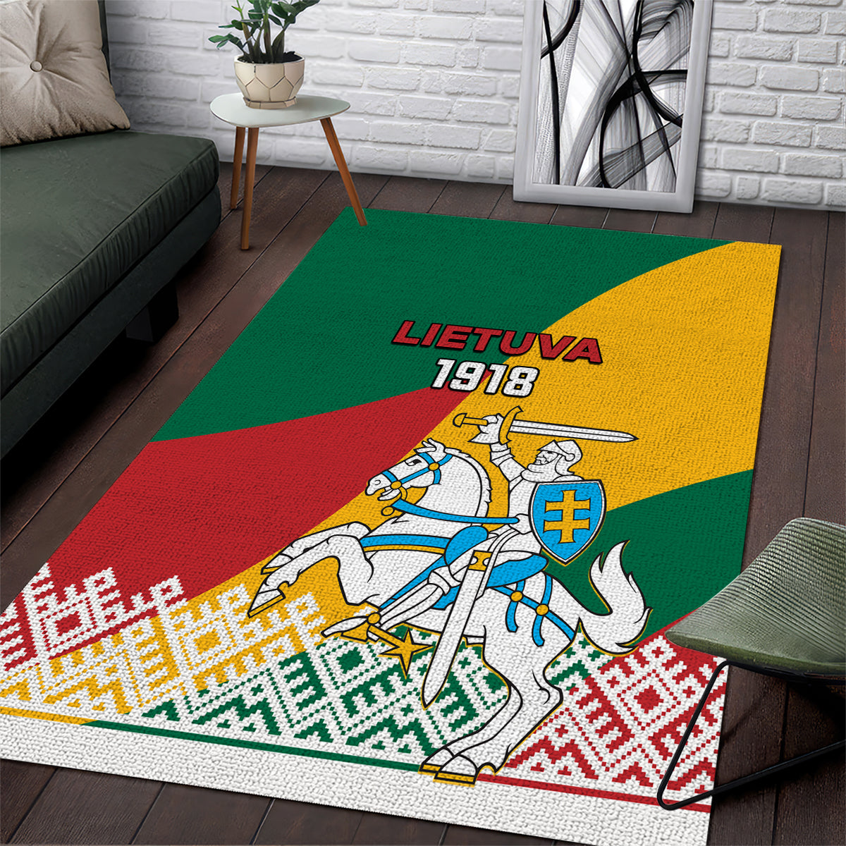 Lithuania Independence Day Personalized Area Rug Lietuva Vytis 106th Anniversary - Wonder Print Shop