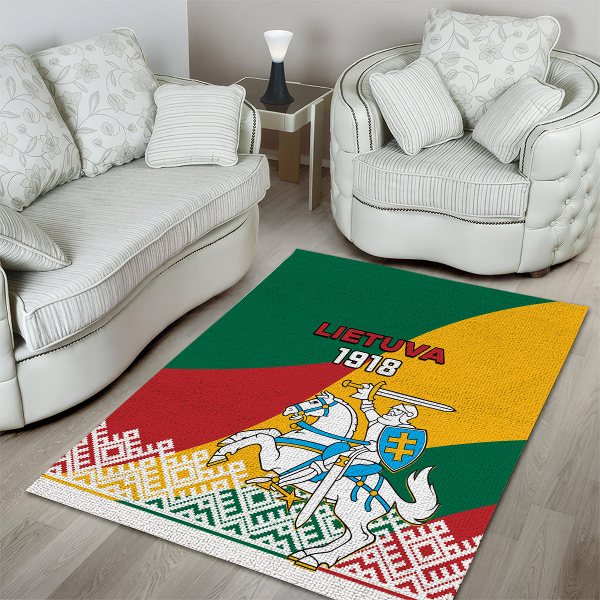 Lithuania Independence Day Personalized Area Rug Lietuva Vytis 106th Anniversary - Wonder Print Shop