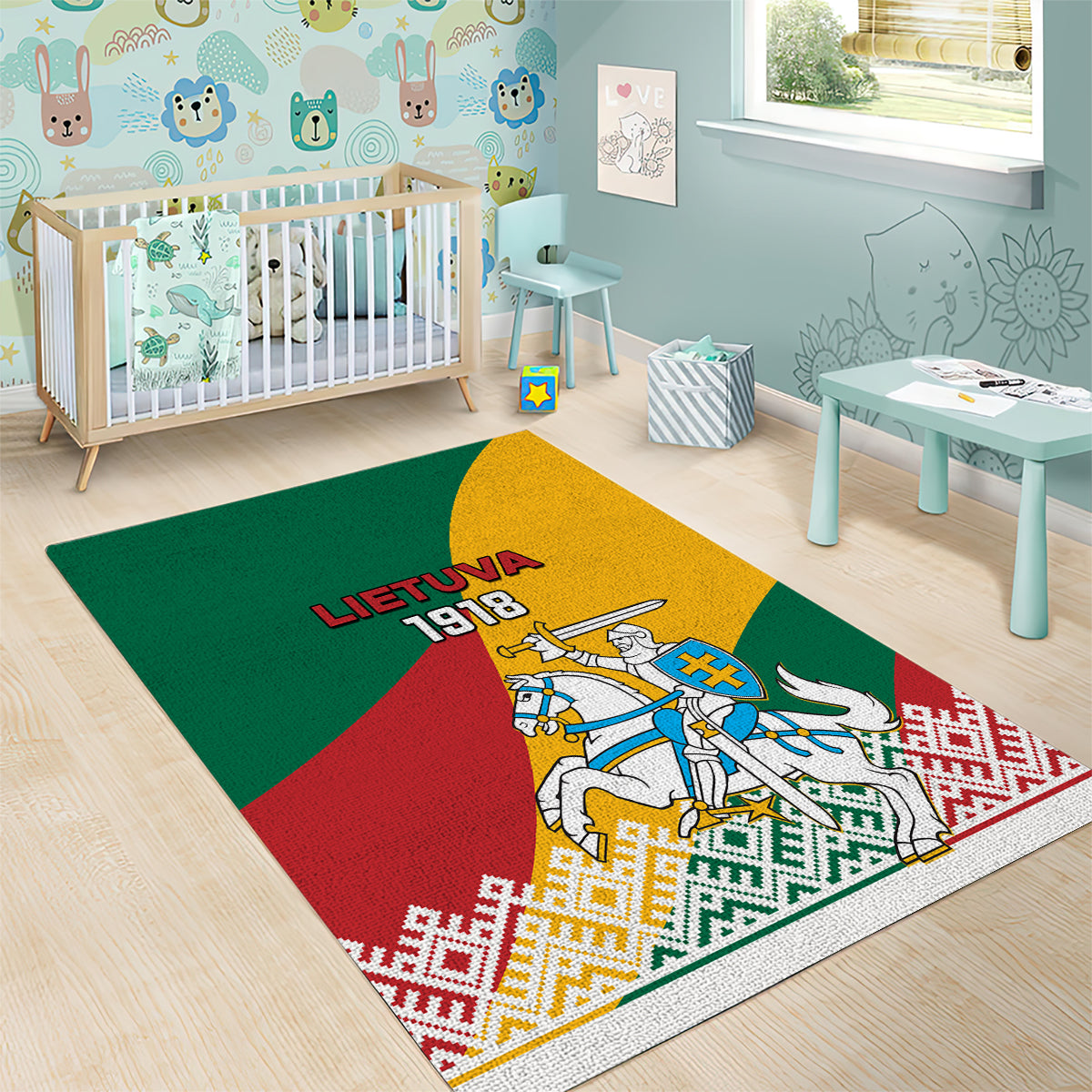 Lithuania Independence Day Personalized Area Rug Lietuva Vytis 106th Anniversary - Wonder Print Shop