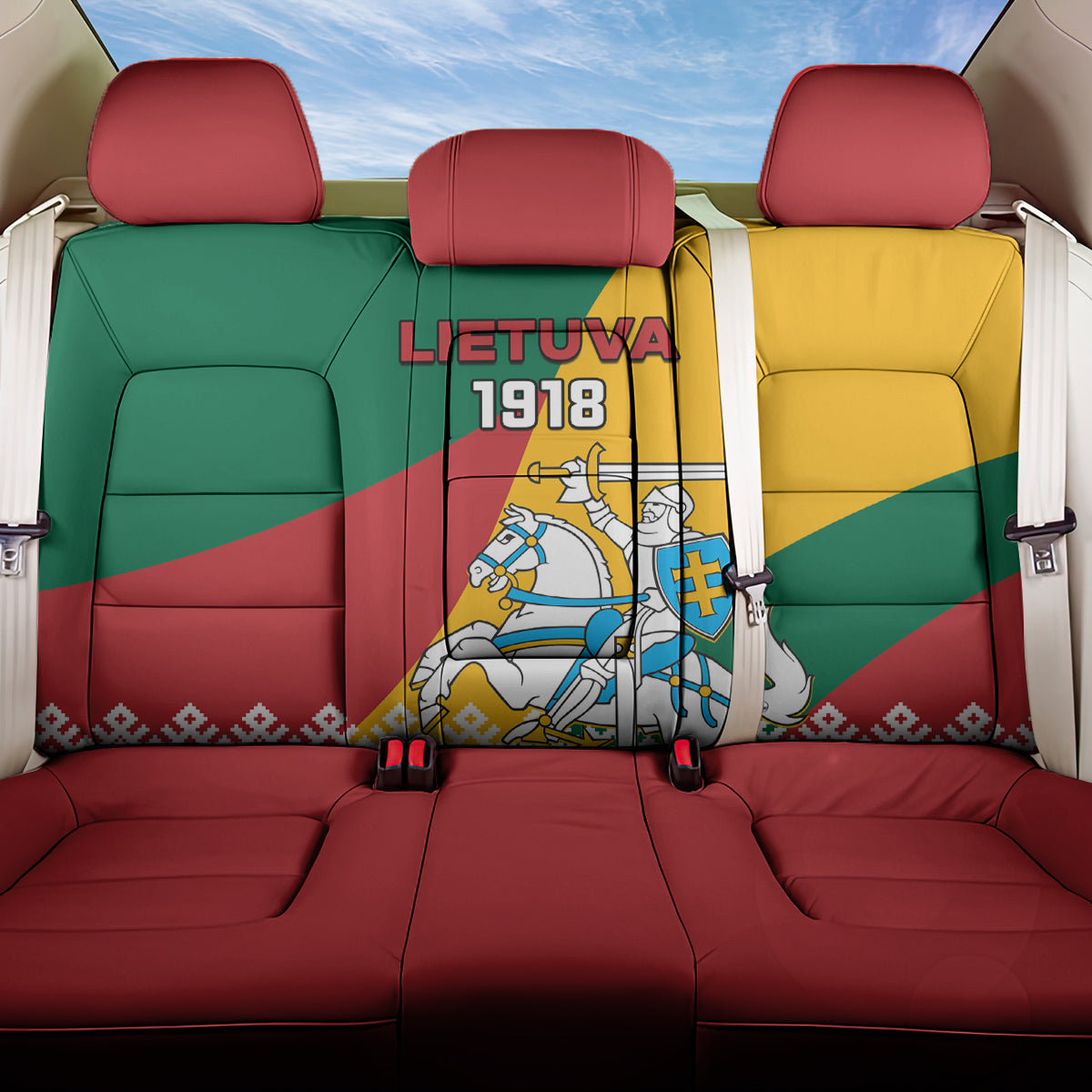 Lithuania Independence Day Personalized Back Car Seat Cover Lietuva Vytis 106th Anniversary - Wonder Print Shop
