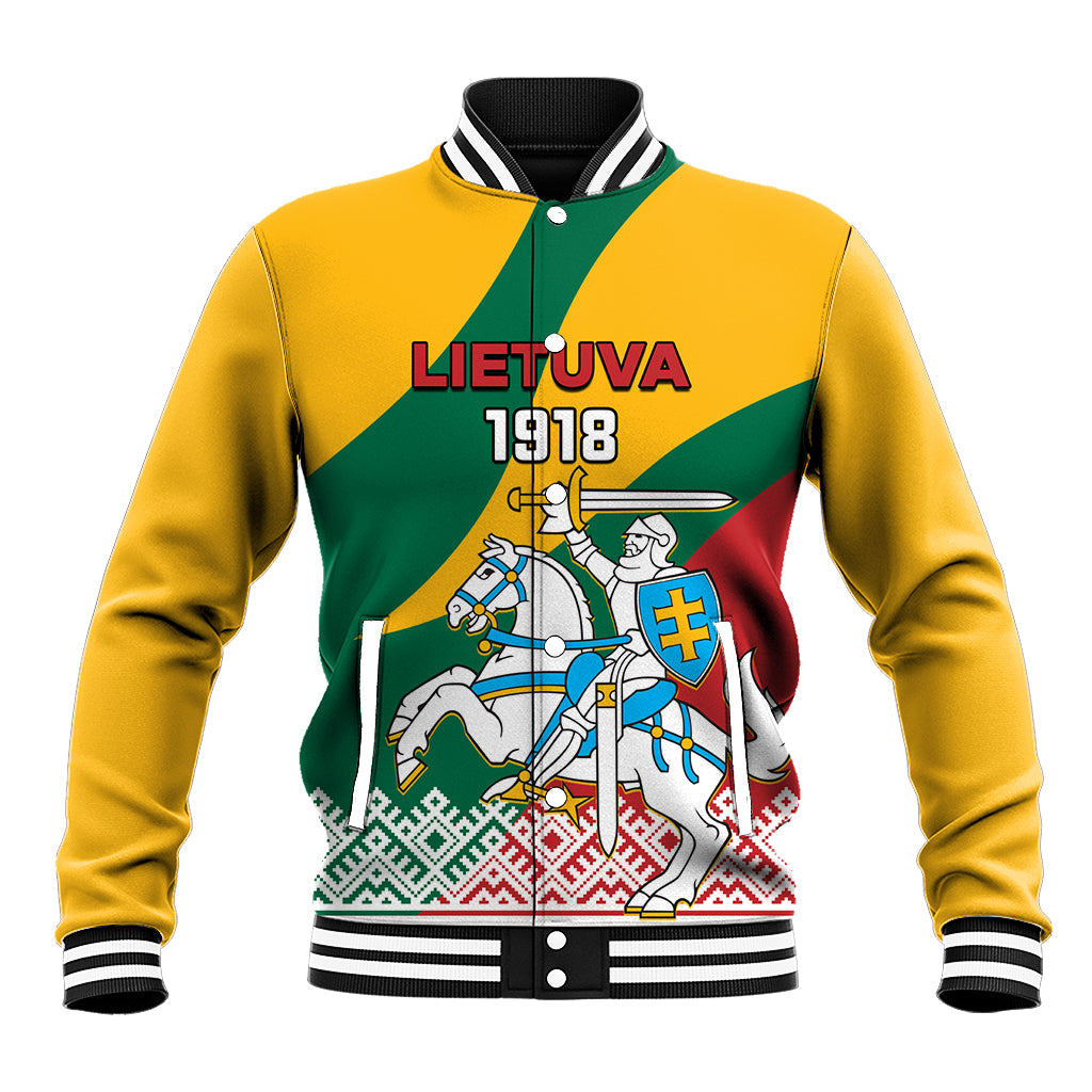 Lithuania Independence Day Personalized Baseball Jacket Lietuva Vytis 106th Anniversary - Wonder Print Shop
