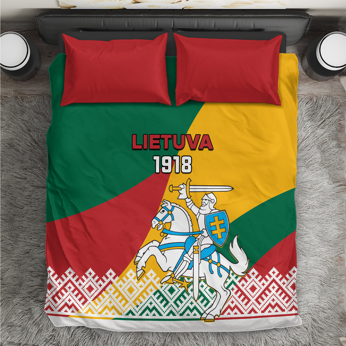 Lithuania Independence Day Personalized Bedding Set Lietuva Vytis 106th Anniversary - Wonder Print Shop