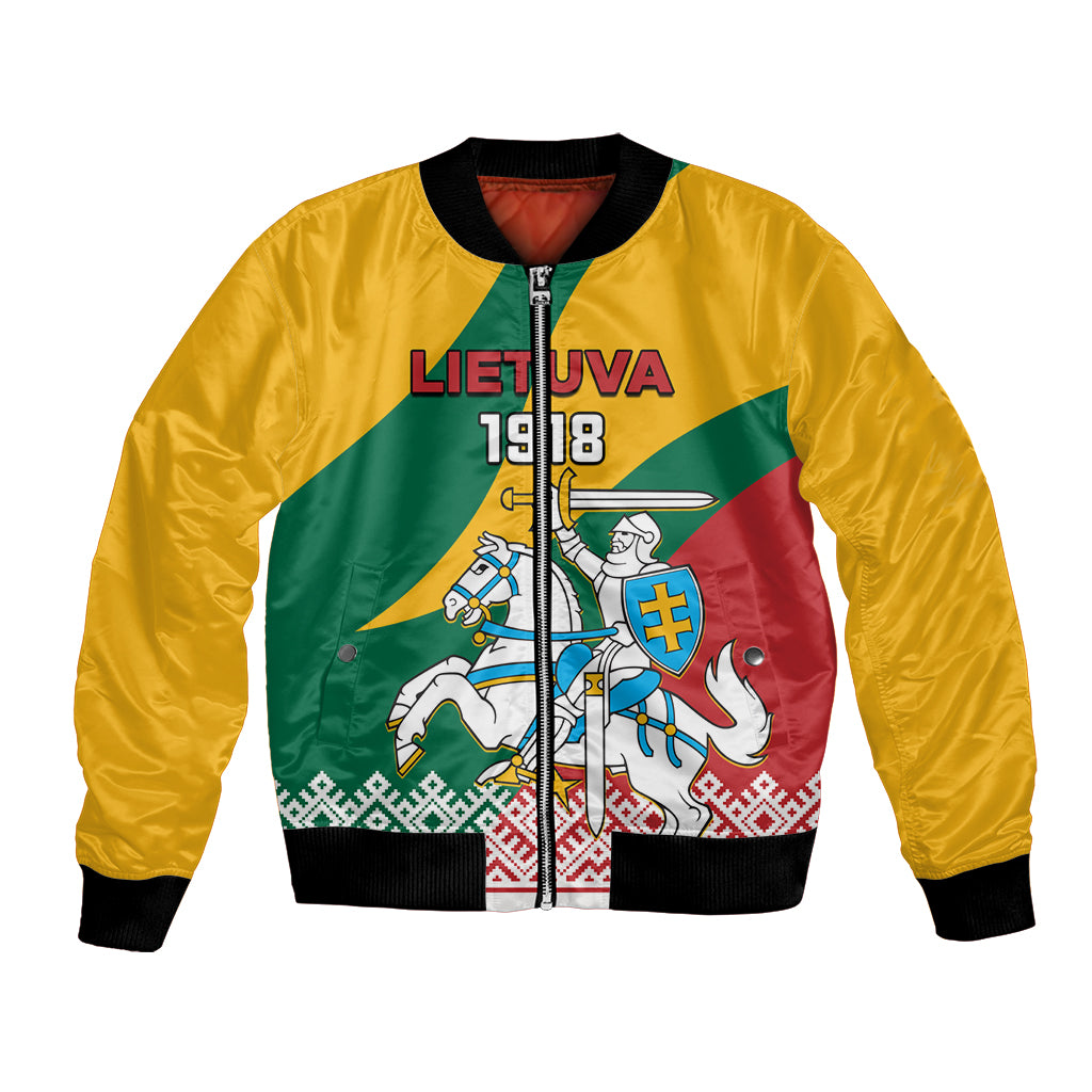 Lithuania Independence Day Personalized Bomber Jacket Lietuva Vytis 106th Anniversary - Wonder Print Shop