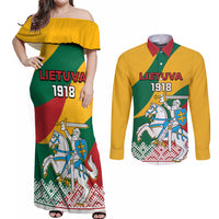 Lithuania Independence Day Personalized Couples Matching Off Shoulder Maxi Dress and Long Sleeve Button Shirt Lietuva Vytis 106th Anniversary - Wonder Print Shop