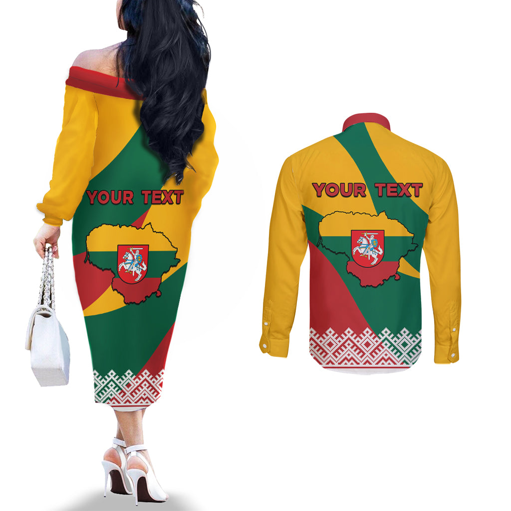 lithuania-independence-day-personalized-couples-matching-off-the-shoulder-long-sleeve-dress-and-long-sleeve-button-shirt-lietuva-vytis-106th-anniversary