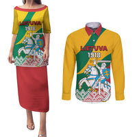 Lithuania Independence Day Personalized Couples Matching Puletasi and Long Sleeve Button Shirt Lietuva Vytis 106th Anniversary - Wonder Print Shop