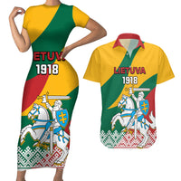Lithuania Independence Day Personalized Couples Matching Short Sleeve Bodycon Dress and Hawaiian Shirt Lietuva Vytis 106th Anniversary - Wonder Print Shop