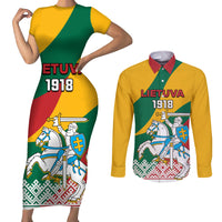 Lithuania Independence Day Personalized Couples Matching Short Sleeve Bodycon Dress and Long Sleeve Button Shirt Lietuva Vytis 106th Anniversary - Wonder Print Shop