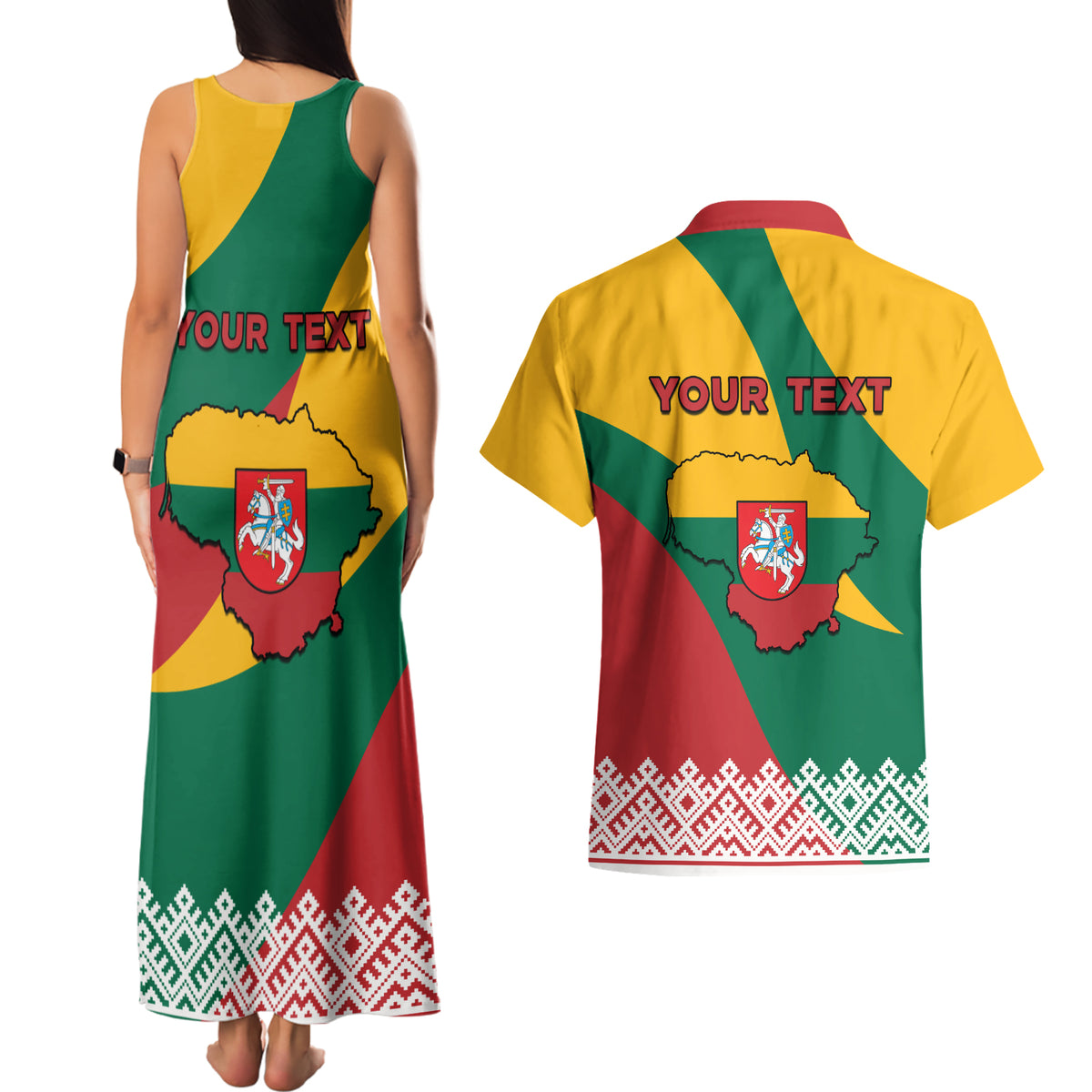 Lithuania Independence Day Personalized Couples Matching Tank Maxi Dress and Hawaiian Shirt Lietuva Vytis 106th Anniversary - Wonder Print Shop