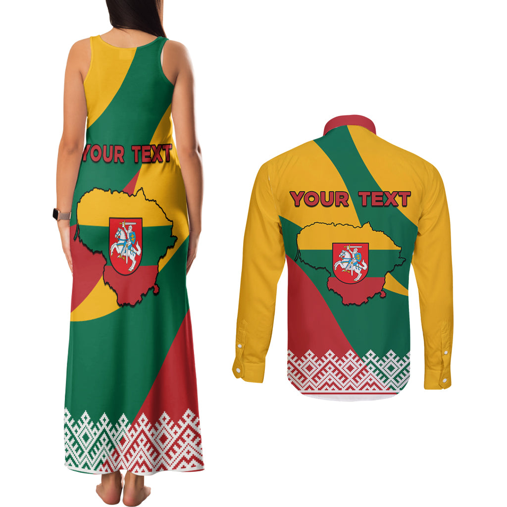 Lithuania Independence Day Personalized Couples Matching Tank Maxi Dress and Long Sleeve Button Shirt Lietuva Vytis 106th Anniversary - Wonder Print Shop
