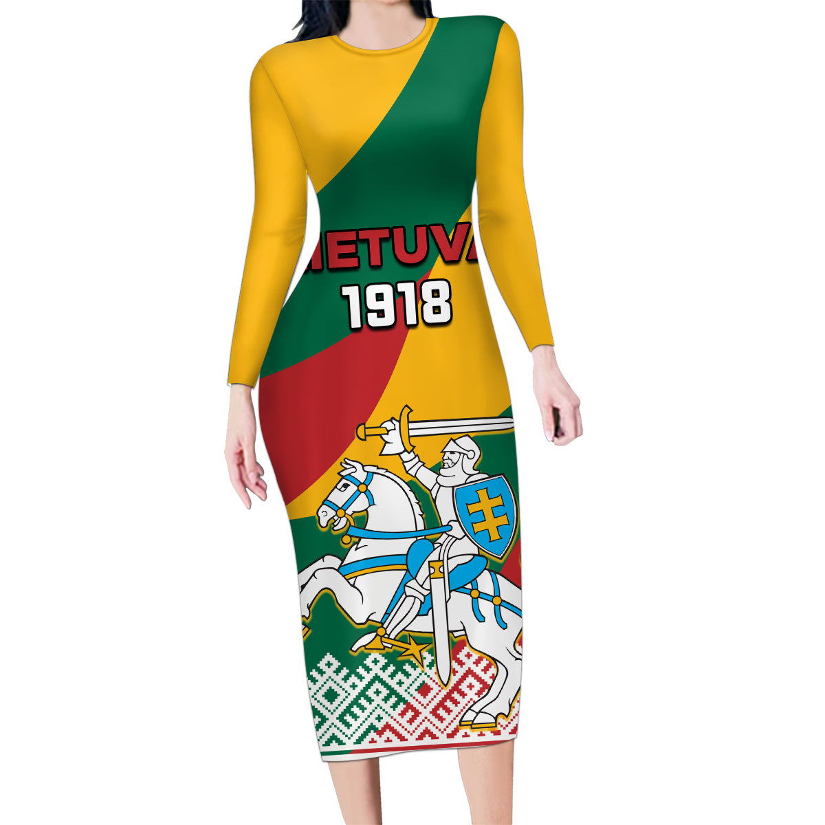 Lithuania Independence Day Personalized Family Matching Long Sleeve Bodycon Dress and Hawaiian Shirt Lietuva Vytis 106th Anniversary - Wonder Print Shop