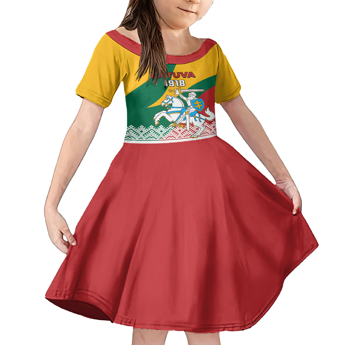 Lithuania Independence Day Personalized Family Matching Off Shoulder Short Dress and Hawaiian Shirt Lietuva Vytis 106th Anniversary - Wonder Print Shop
