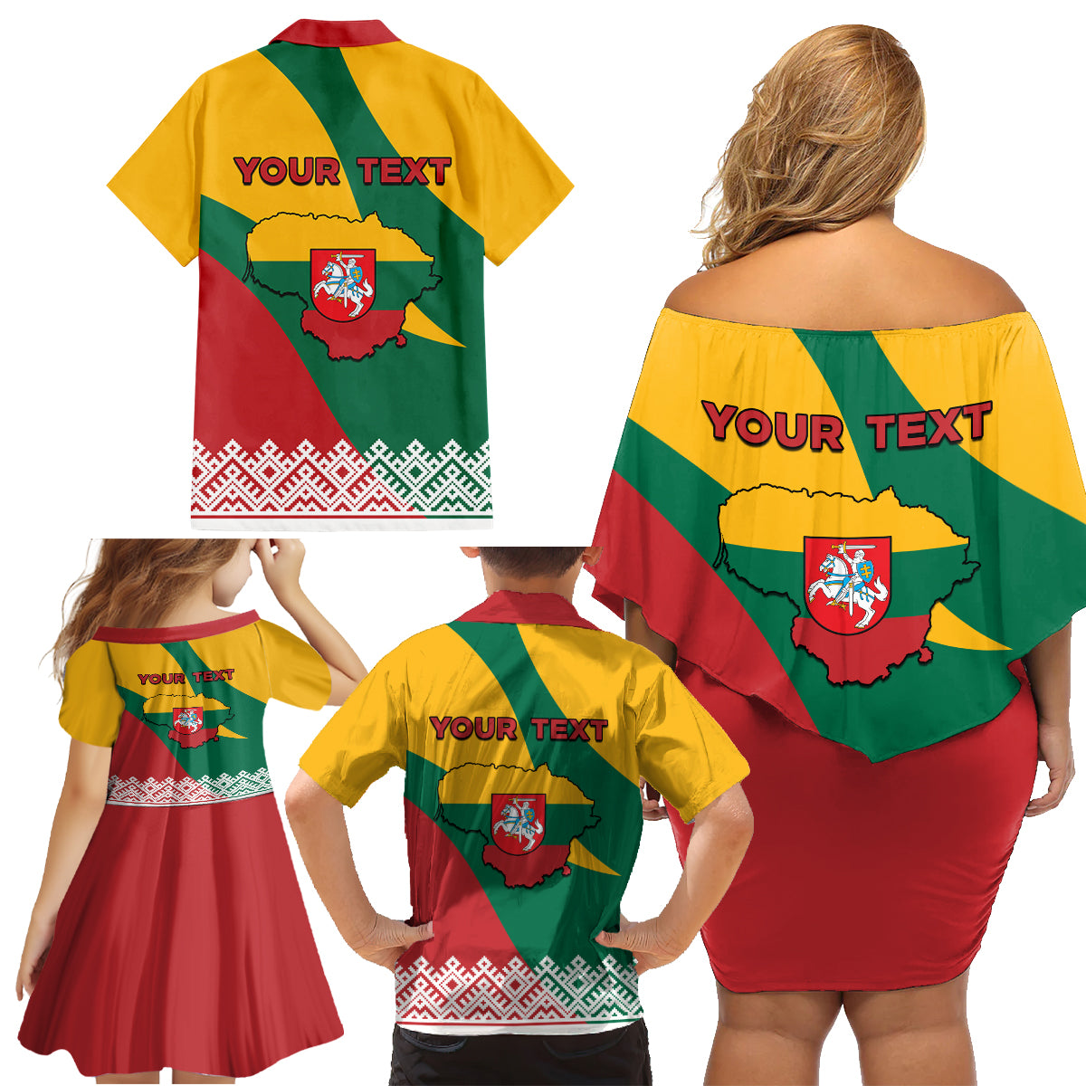 Lithuania Independence Day Personalized Family Matching Off Shoulder Short Dress and Hawaiian Shirt Lietuva Vytis 106th Anniversary - Wonder Print Shop